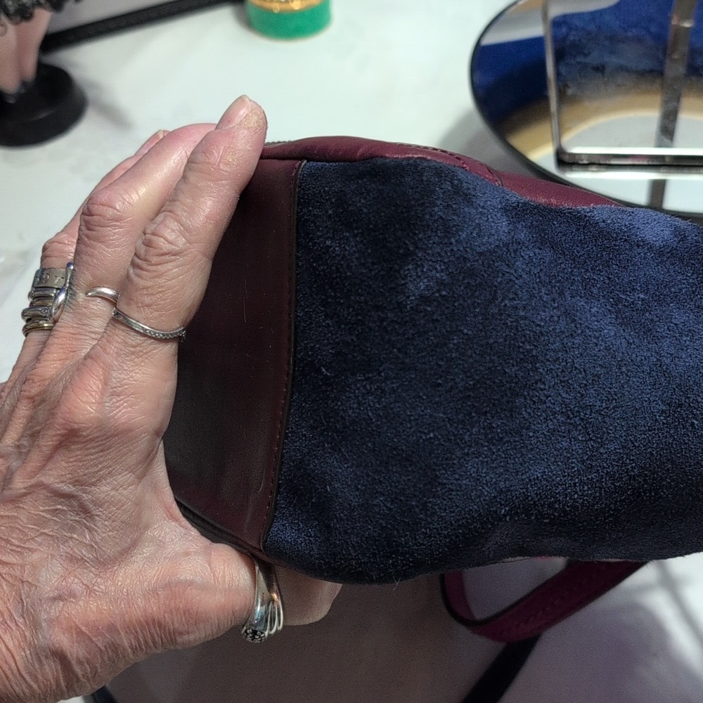 Coach Park Mini Quilted Colorblock In Navy Suede, Wine/ Pink Leather Purse - Picture 13 of 17